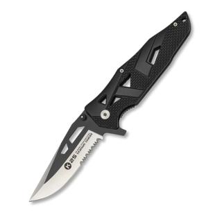 CUCHILLO K25 HOJA CALADA 10,8 CM NEGRO-PLATA